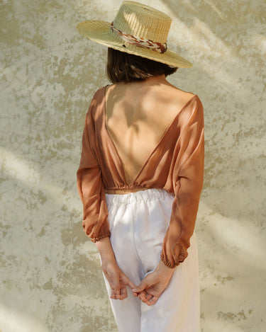 backless silk blouse