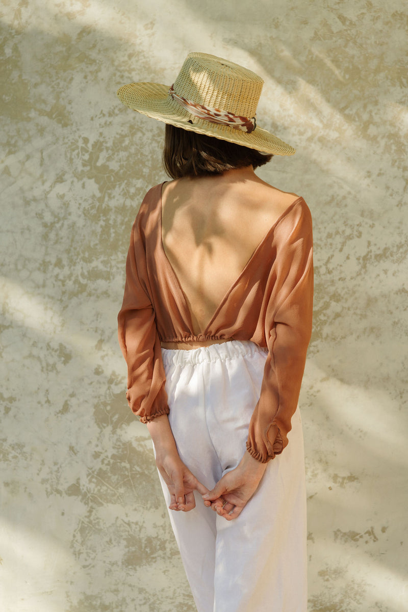 backless silk blouse