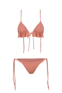strappy pink bikini with ruffles